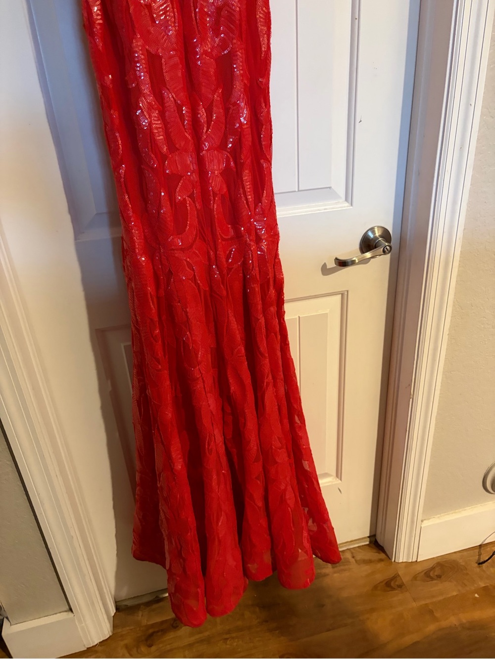 Jovani Red Sequin Plunge V-Neck Evening Gown - Picture 5 of 14